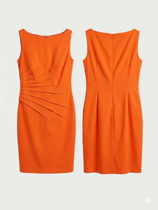 David Meister Dresses & Skirts - David Meister Orange Sleeveless Pleated Sheath Midi Dress